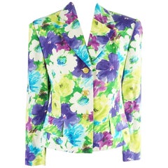 Celine Multicolored Floral Printed Linen Jacket - 38 
