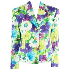 Celine Multicolored Floral Printed Linen Jacket - 38 10