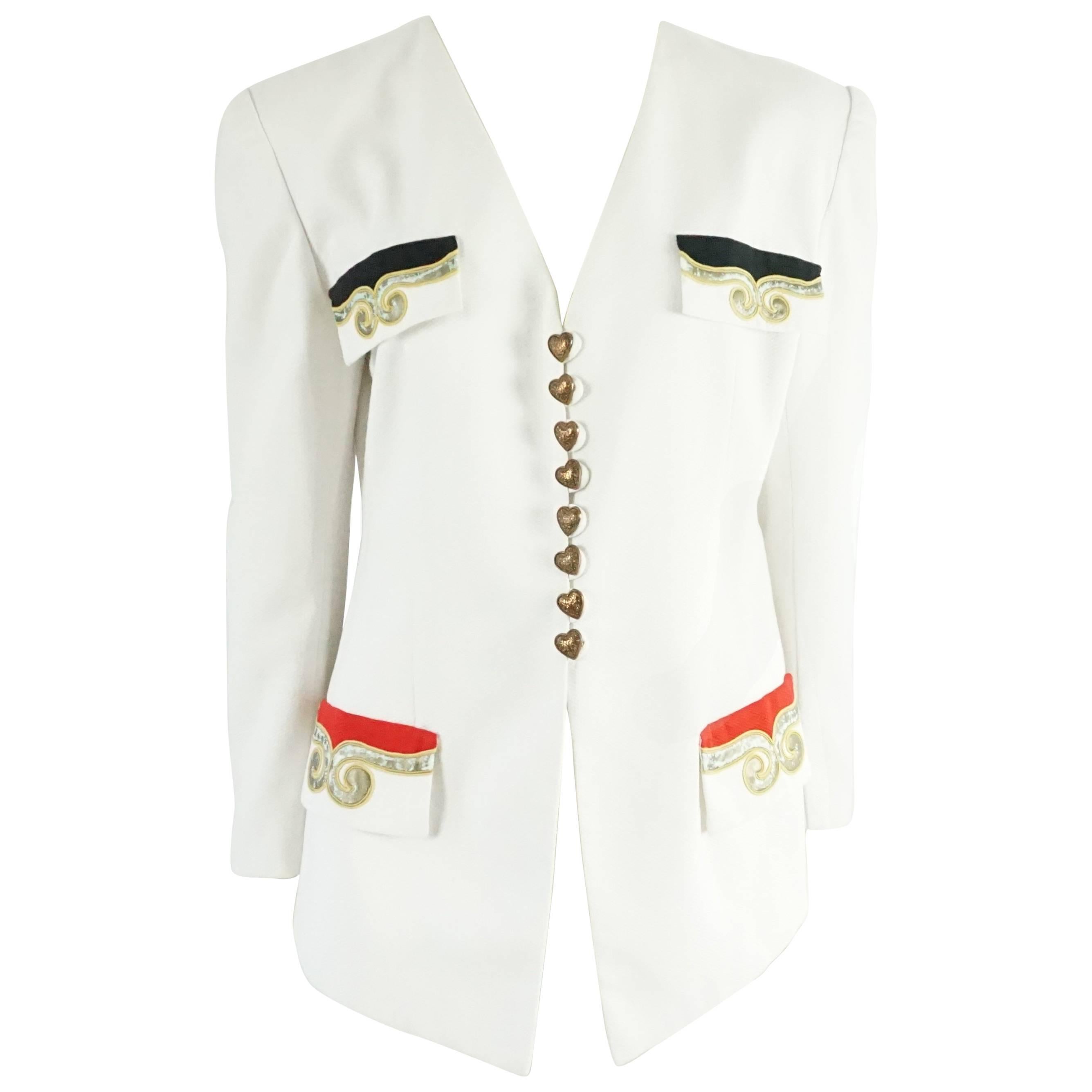 Pierre Balmain 1990's White Cotton Embroidered Jacket - Size Medium For Sale