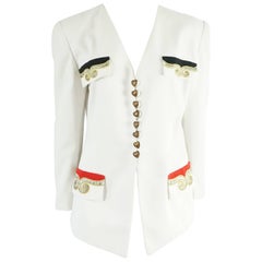 Retro Pierre Balmain 1990's White Cotton Embroidered Jacket - Size Medium