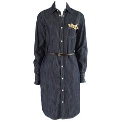 DSquared2 Blue Denim Dress with Belt and Attached Pocket Square - 44
