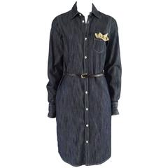 DSquared2 Blue Denim Dress with Belt and Attached Pocket Square - 44 6