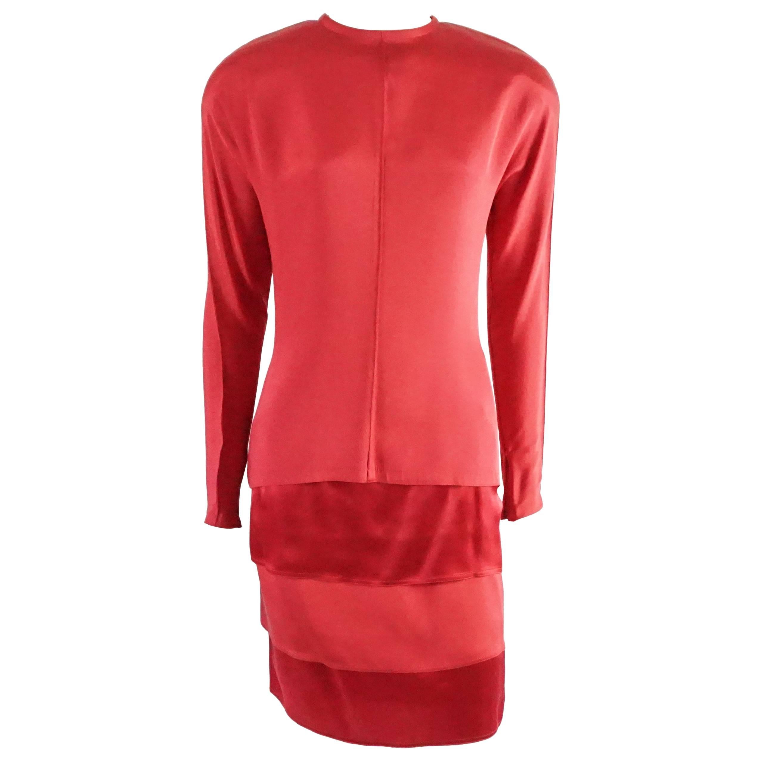 Gianni Versace 1990's Red Silk Skirt Set - 40 For Sale