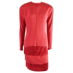 Retro Gianni Versace 1990's Red Silk Skirt Set - 40