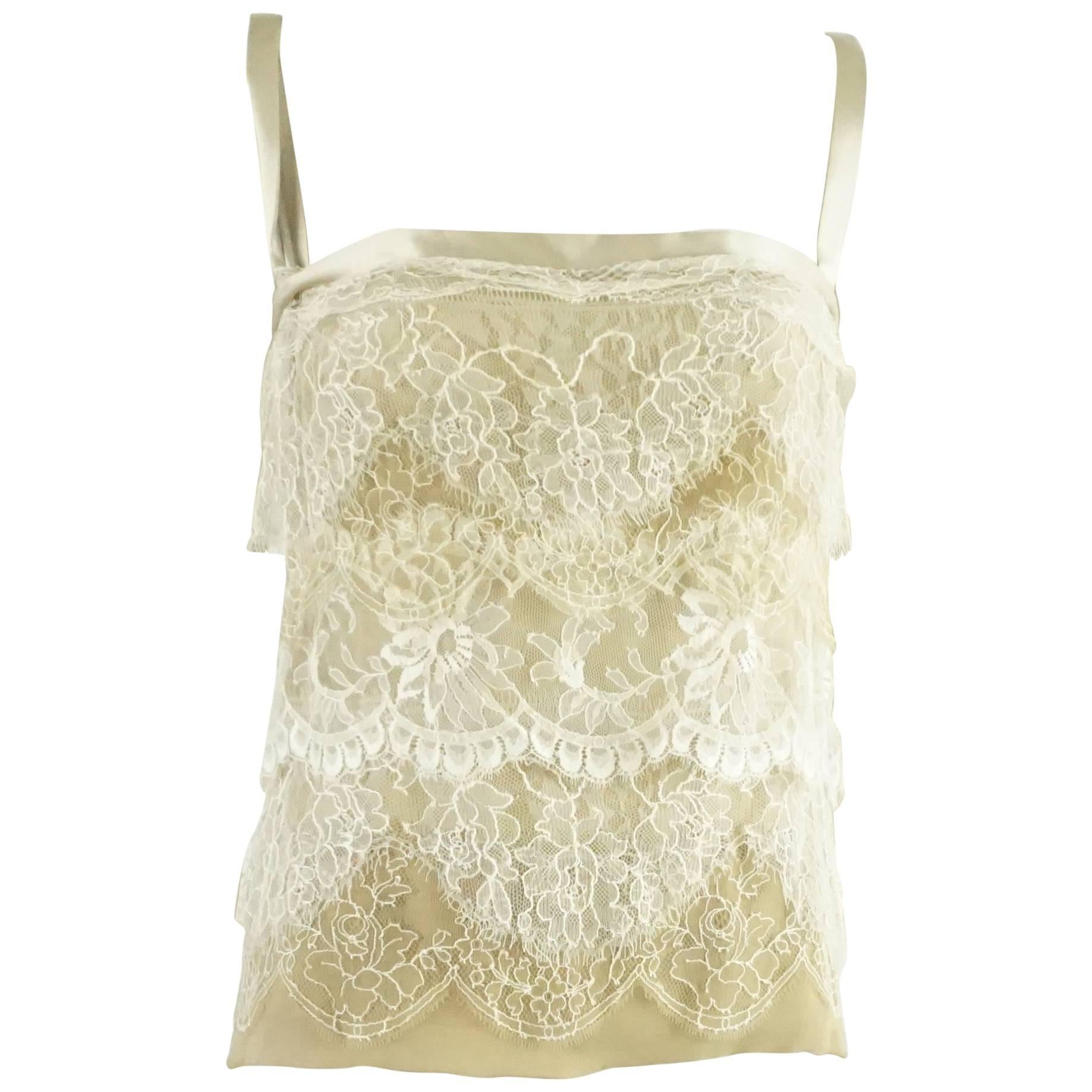 Dolce & Gabbana Tan and Ivory Lace Silk Blend Camisole and Bra - 44
