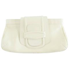 Oscar de la Renta Ivory Patent Leather Large Clutch 6