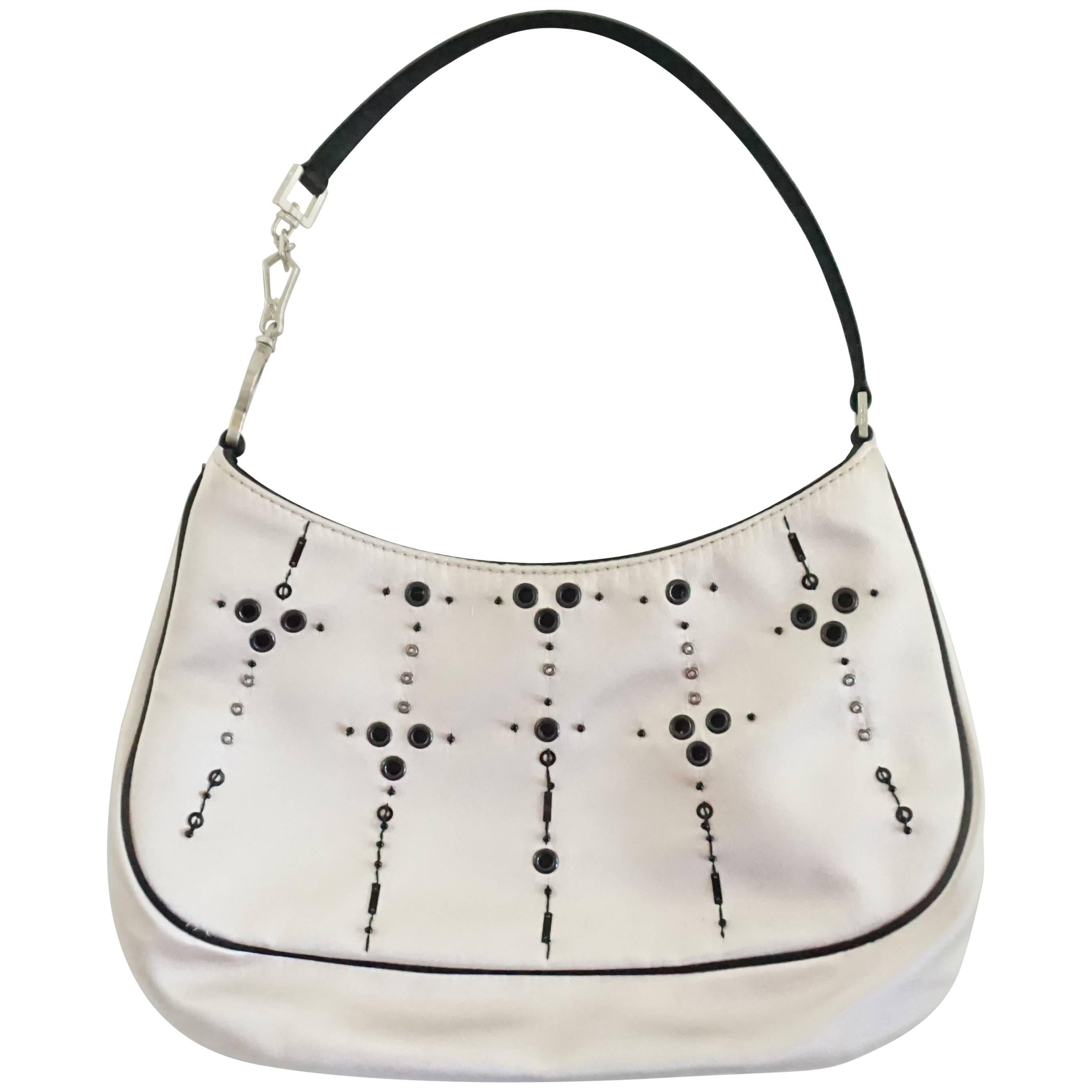 Prada Ivory Satin Baguette with Grommet and Sequins 