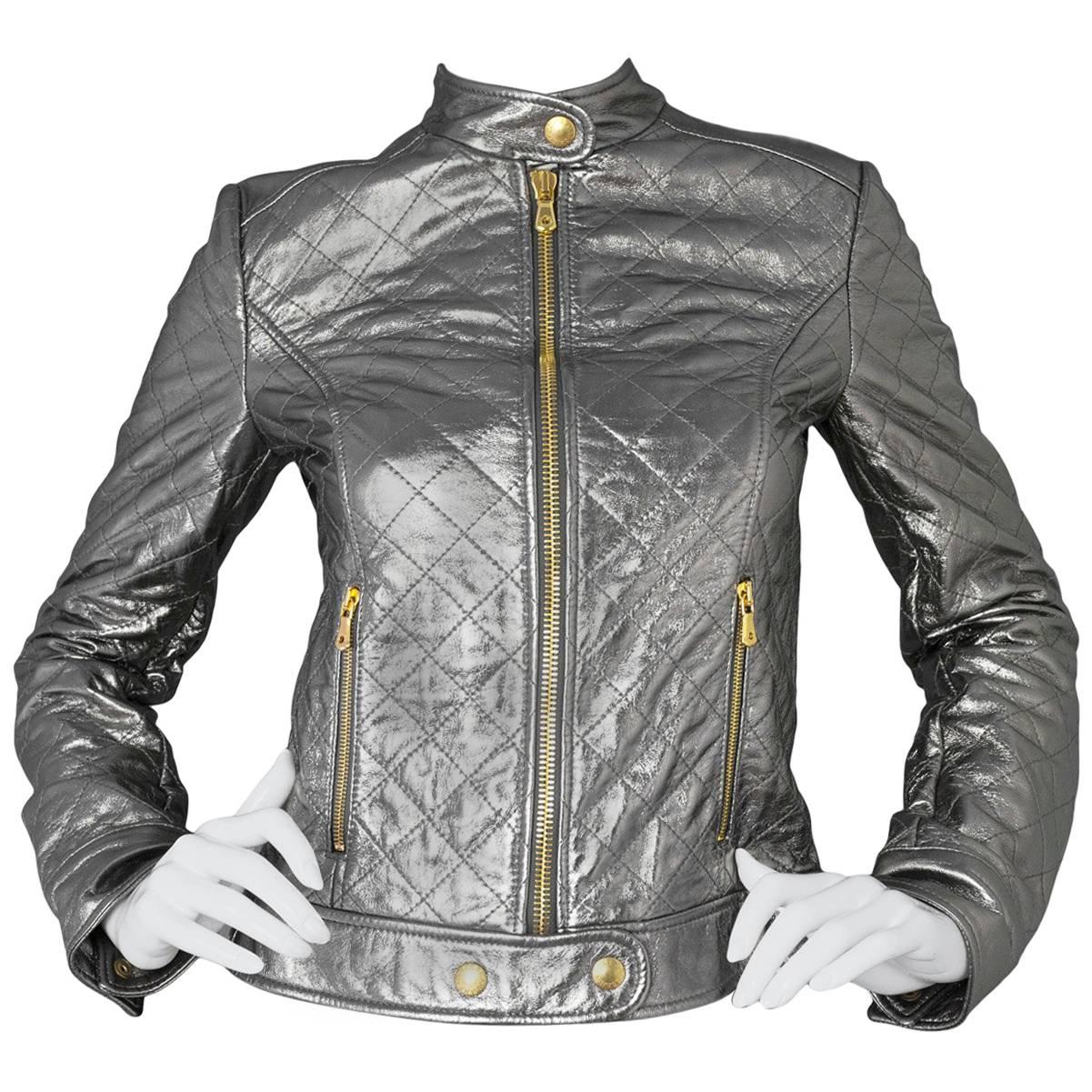 Dolce & Gabbana Quilted Metallic Leather Jacket sz IT40
