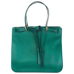 Roberto Cavalli Green Leather Tote Bag w. Tie 1