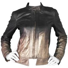 Roberto Cavalli Bronze Metallic Ombre Leather Jacket sz S 9