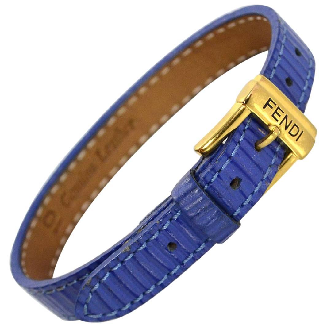 Fendi Blue Textured Leather Wrap Bracelet