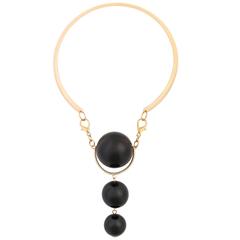 VERSACE c.1980's UGO CORREANI Gold & Black Modernist Sphere Pendant Choker NOS 10