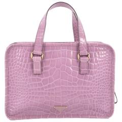 Prada St. Cocco Lucido Bauletto Handle Bag Crocodile Embossed Leather