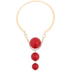 VERSACE c.1980's UGO CORREANI Gold & Red Modernist Sphere Pendant Choker NOS 6