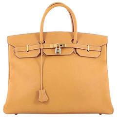 Hermes Birkin Handbag Natural Sable Brown Fjord with Gold Hardware 40