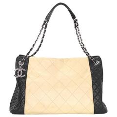 Chanel Beige & Black Quilted Leather Tote Bag