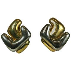 Retro French Modernist Sculptural  Ear clips