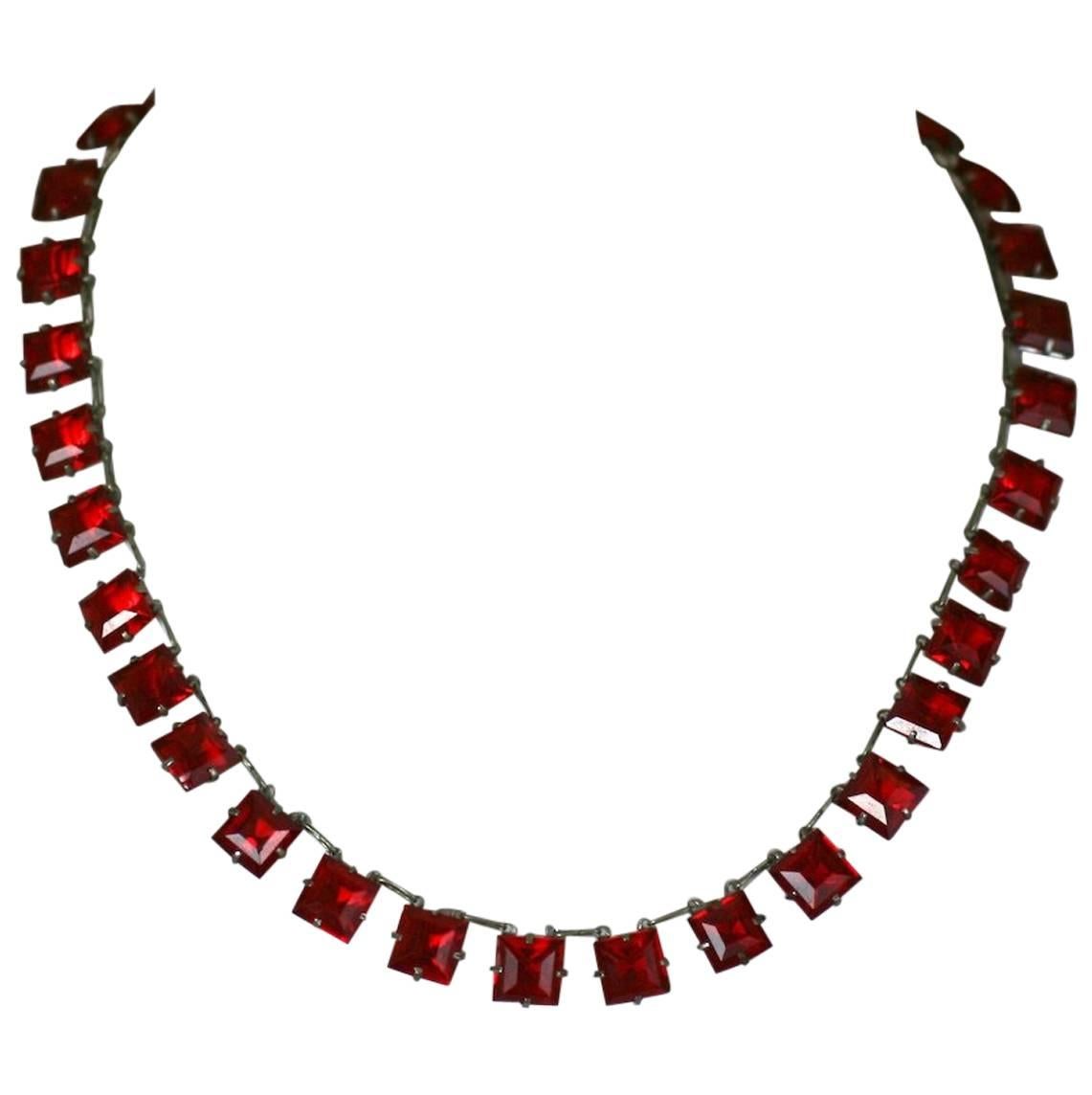 Art Deco Ruby Square Cut Crystal Riviere