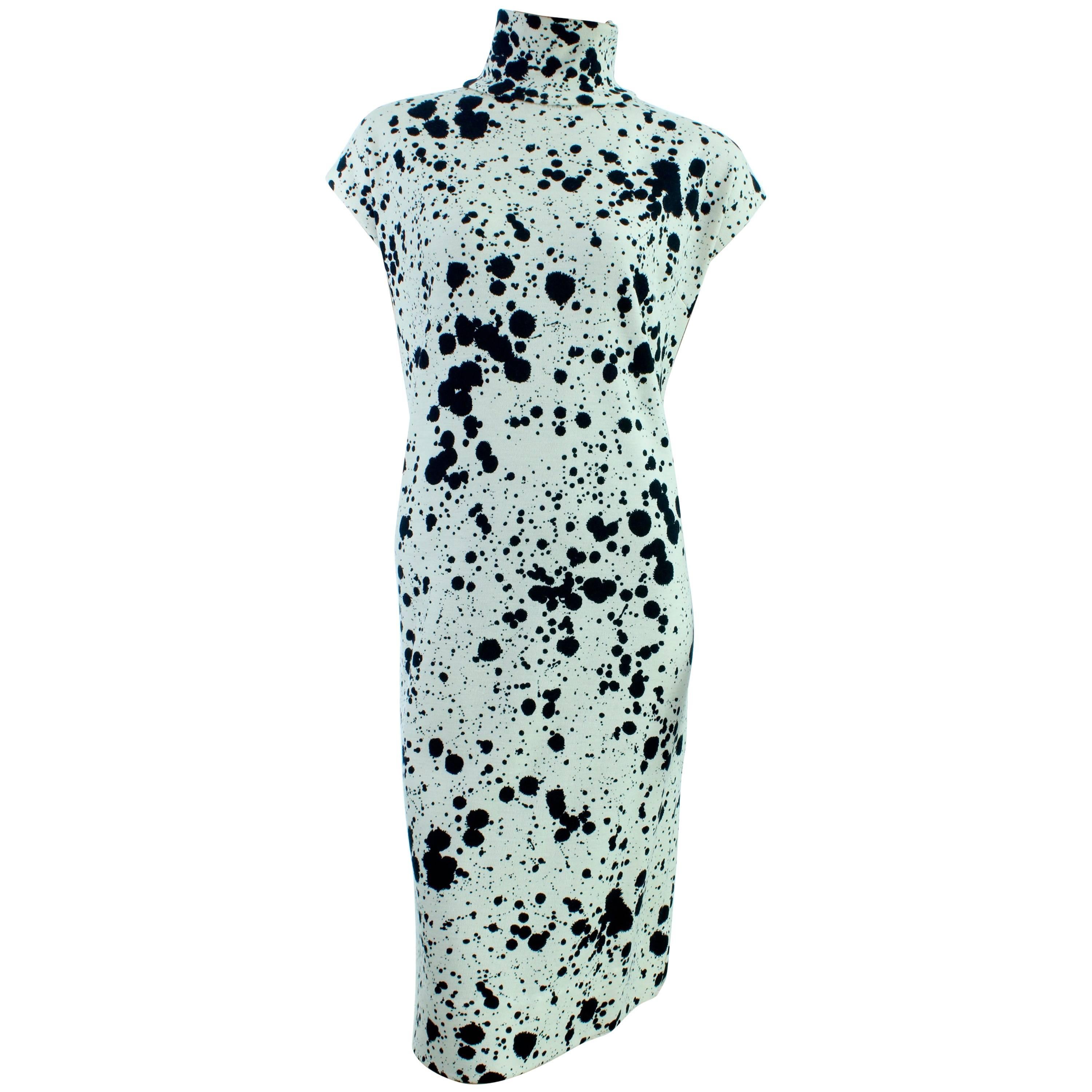 Rare Bonnie Cashin for Sills Black + White Paint Spatter Knit Dress Mod Sz M
