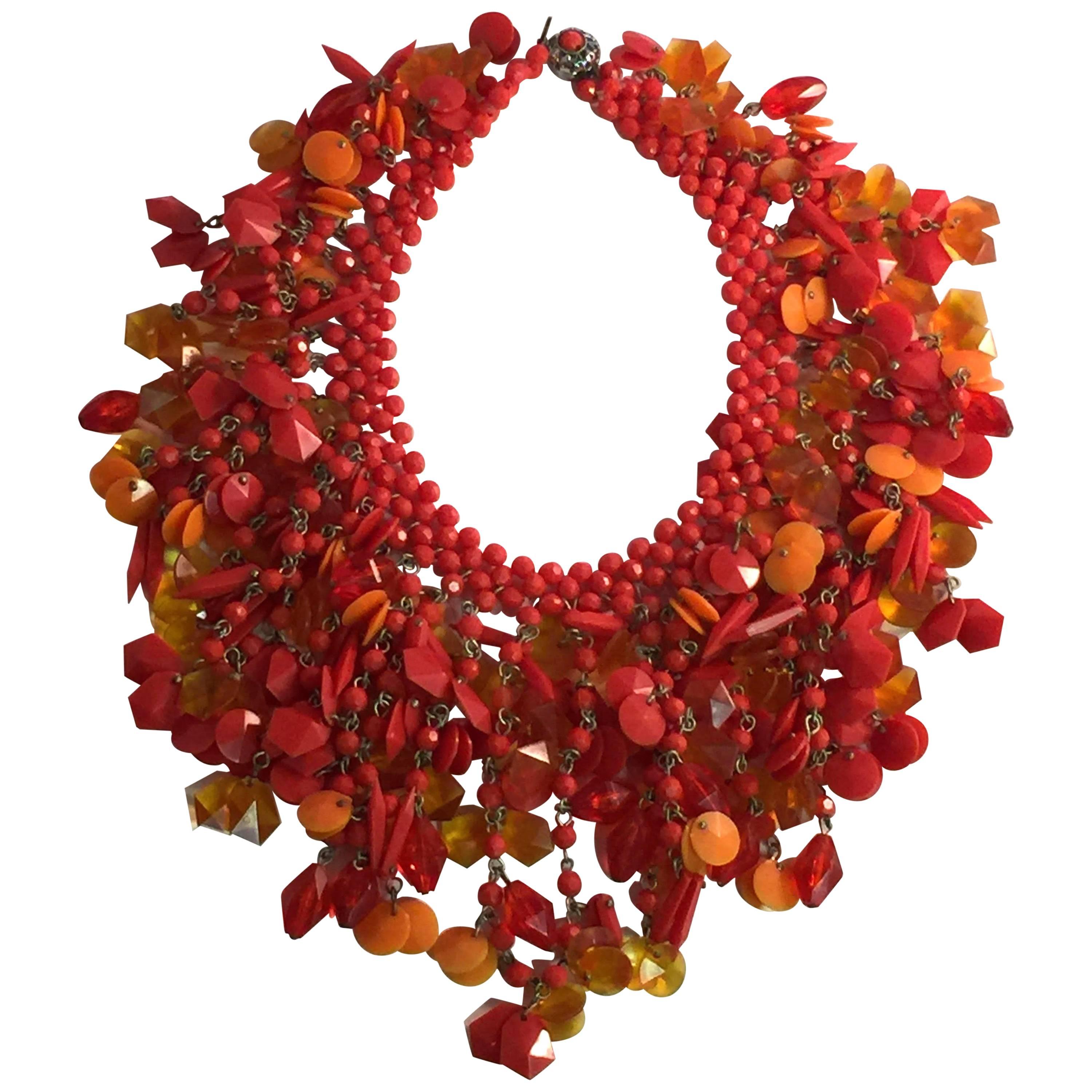 1960s Electric Orange West German Acetate and Resin Statement Necklace For Sale