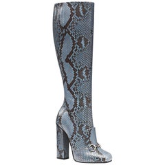 New GUCCI Campaigner $3500 PYTHON Horsebit Knee High Boot Aquamarine It 37  US 7.5