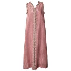 1960s Vintage  Moroccan Pink Silver Metallic Sleeveless  Caftan Dress 