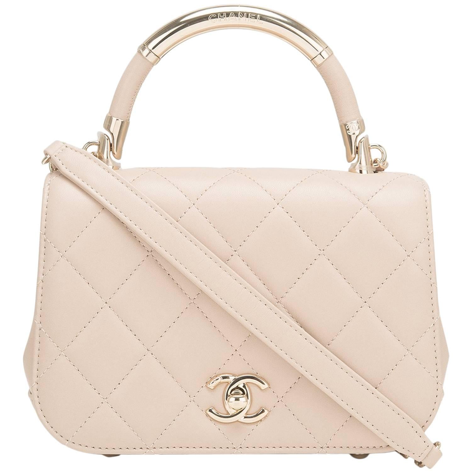 Chanel Beige Lambskin Carry Chic Flap Bag