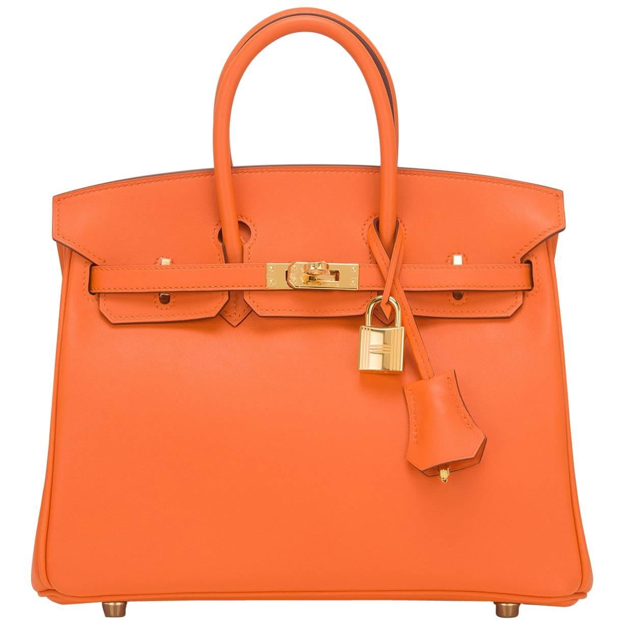 Hermes Orange H Swift 25cm Gold Hardware Birkin Bag For Sale at 1stDibs