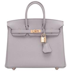 Hermes Gris Mouette Togo Birkin 25cm Gold Hardware