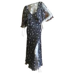 John Galliano 1990's Long Sheer Silk Chiffon Navy Blue Evening Dress 11