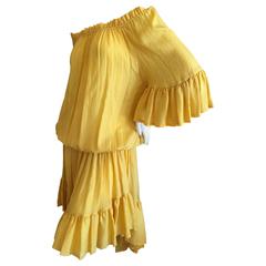 Yves Saint Laurent 1970's Rive Gauche Marigold Off The Shoulder Silk Dress