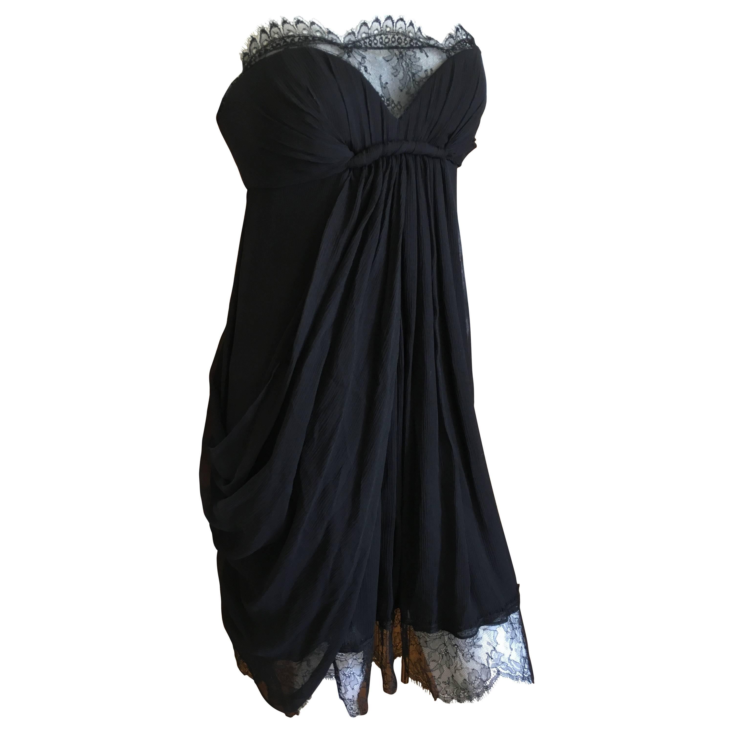 Oscar de la Renta for Bergdorfs Strapless Draped Lace Trimmed Mini Dress For Sale