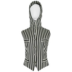 Vintage Jean Paul Gaultier Black & White Stripe Hooded Vest 1991