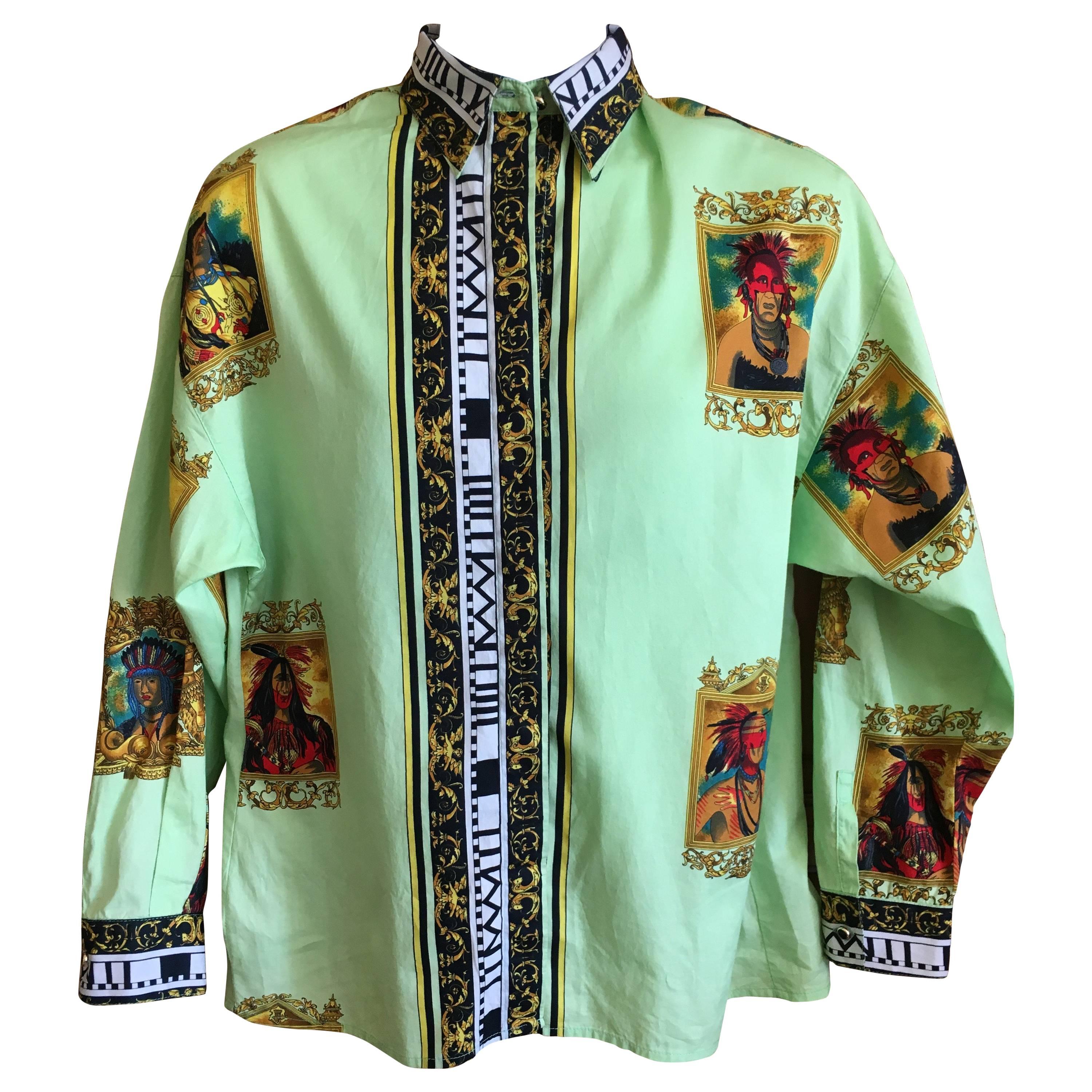 Versus Gianni Versace Rare1993 Cotton Indian Print Men's Large Shirt 