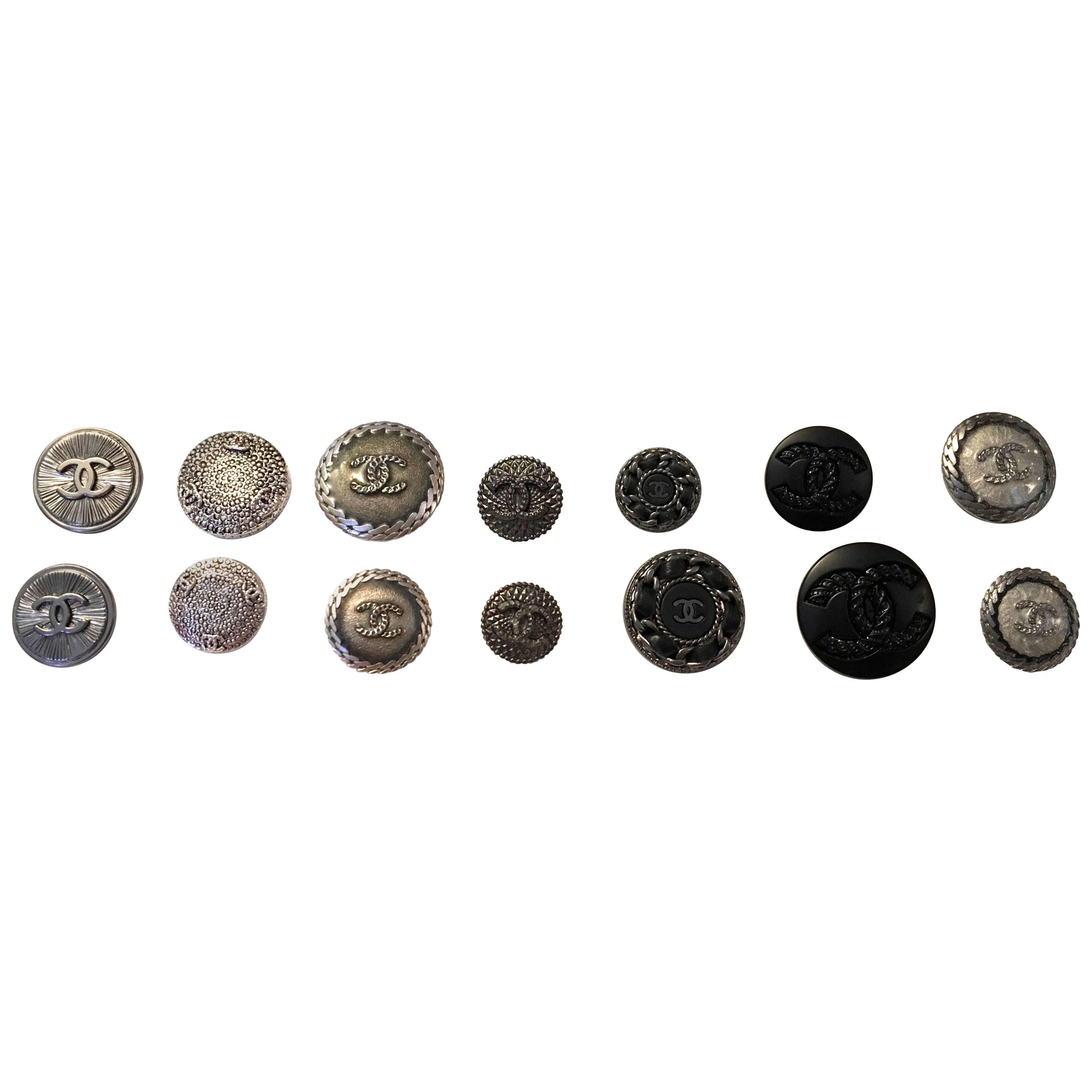 Chanel Buttons - Assorted Lot of 14 - Silver Tone / Black