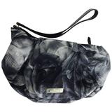 Valentino black roses zipper top clutch handbag 