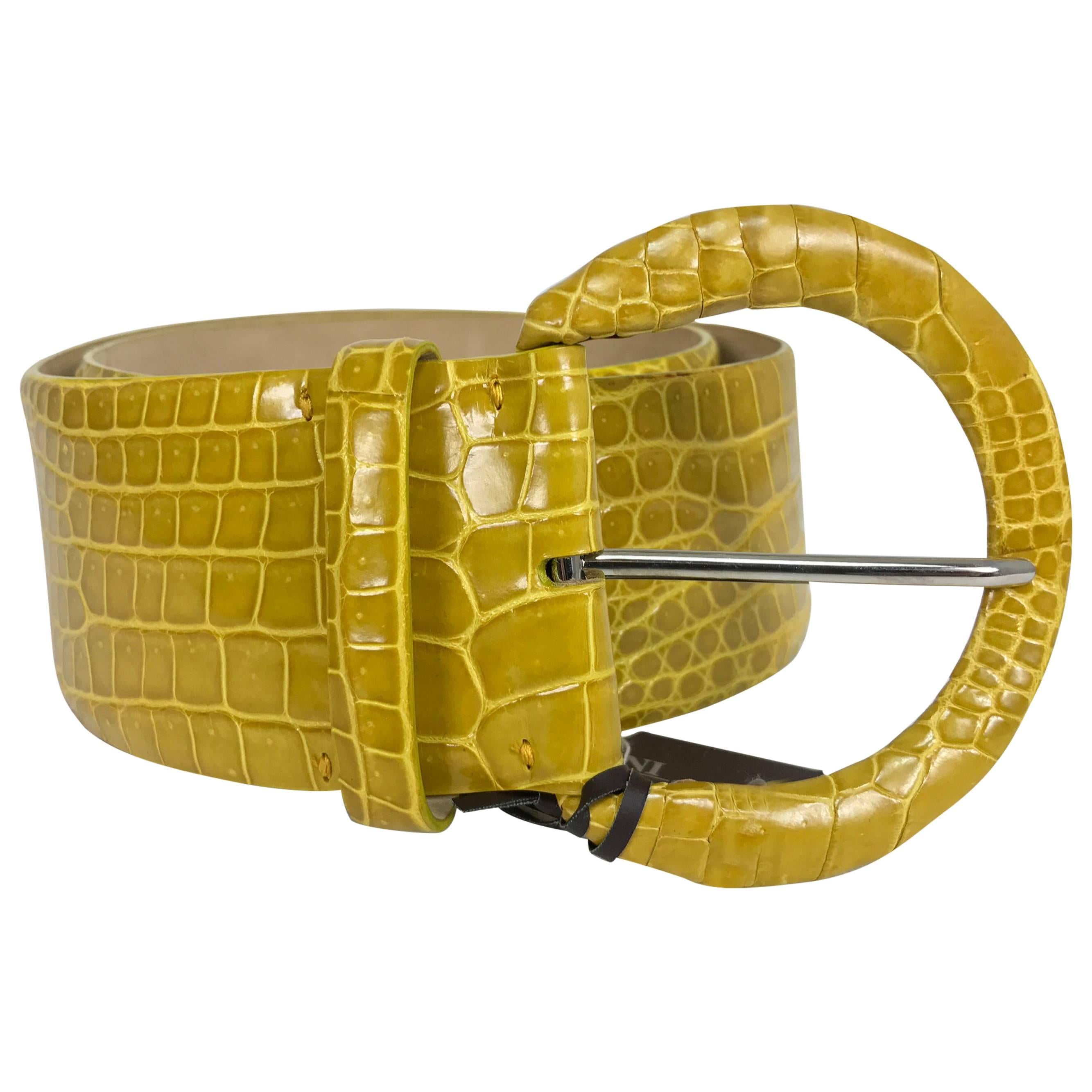 Tardini wide yellow crocodile belt NWT size Large 36