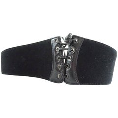 Alaia Black Suede and Patent Lace-Up Belt - 75
