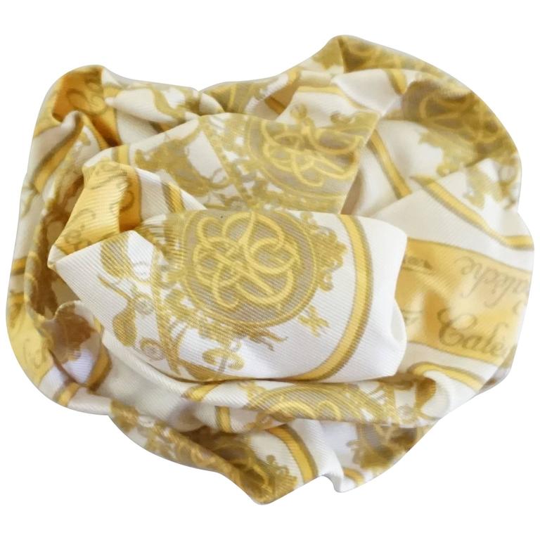 Hermes Gold and Ivory "Caleche" Silk Brooch For Sale at 1stDibs