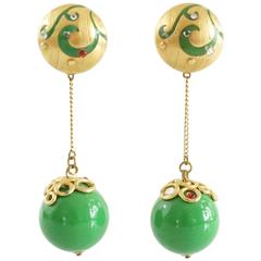 Heidi Daus for Jim Walters Gold and Green Ball Drop Earrings 8