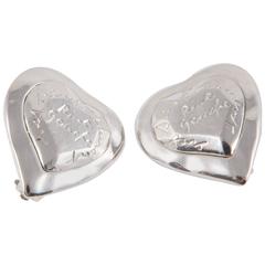 Saint Laurent Heart Logo Silver Tone Clip On Earrings 4