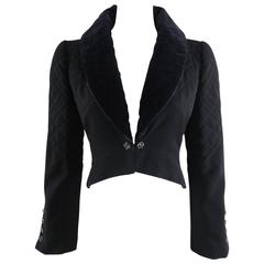 Chanel 06A black Crop Quilted Jacket with Velvet Collar