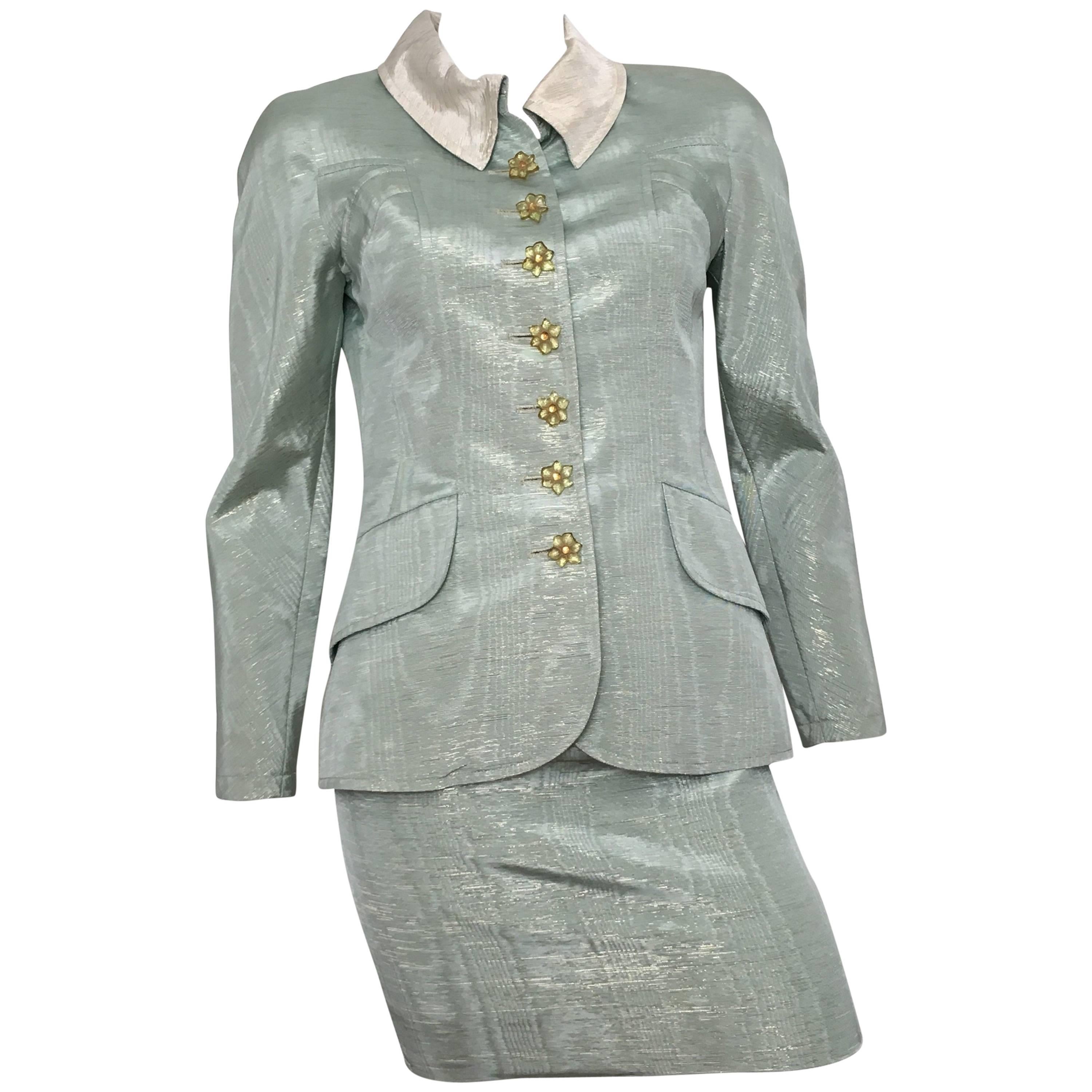 Christian Lacroix 1995 Aqua Skirt Suit Size 2/4. For Sale