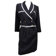 Chanel nautical navy white  cropped  style shawl collar vintage skirt suit 