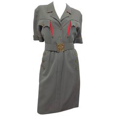 Karl Lagerfeld Spectacular  Vintage Military style Dress with belt  sz 44