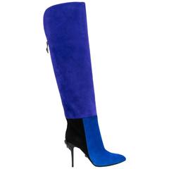 New VERSACE Color Block Blue Suede Palazzo Boots 