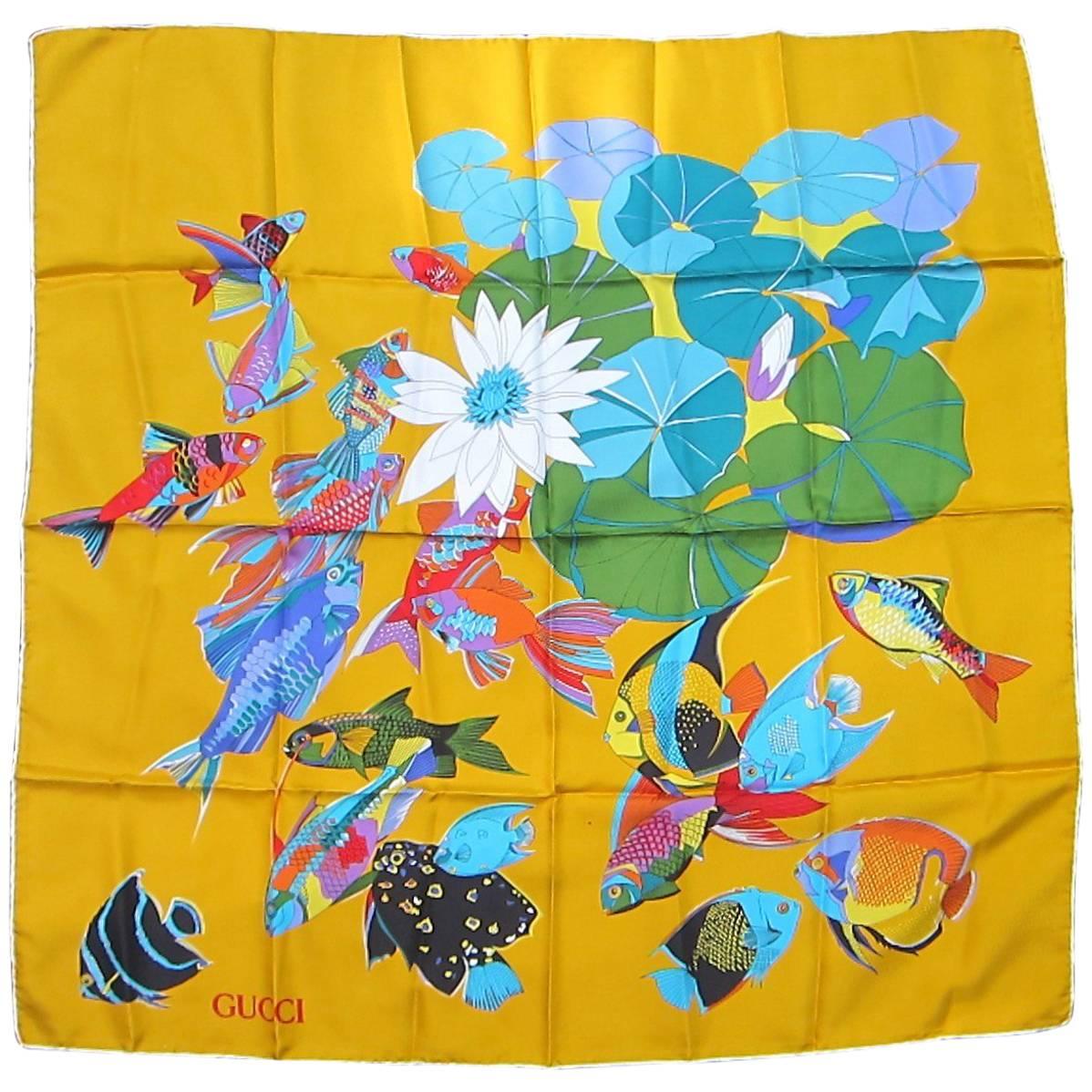 Gucci Silk Scarf "Under The Sea" Vintage New Never worn 1990s Old Stock 