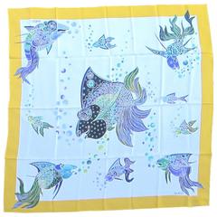 Never Worn GUCCI Silk "Under the sea" Scarf New old stock 1980s - 90s