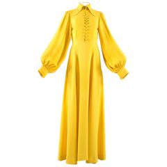 Vintage Ossie Clark 1970 Canary Yellow Moss Crepe Maxi Dress