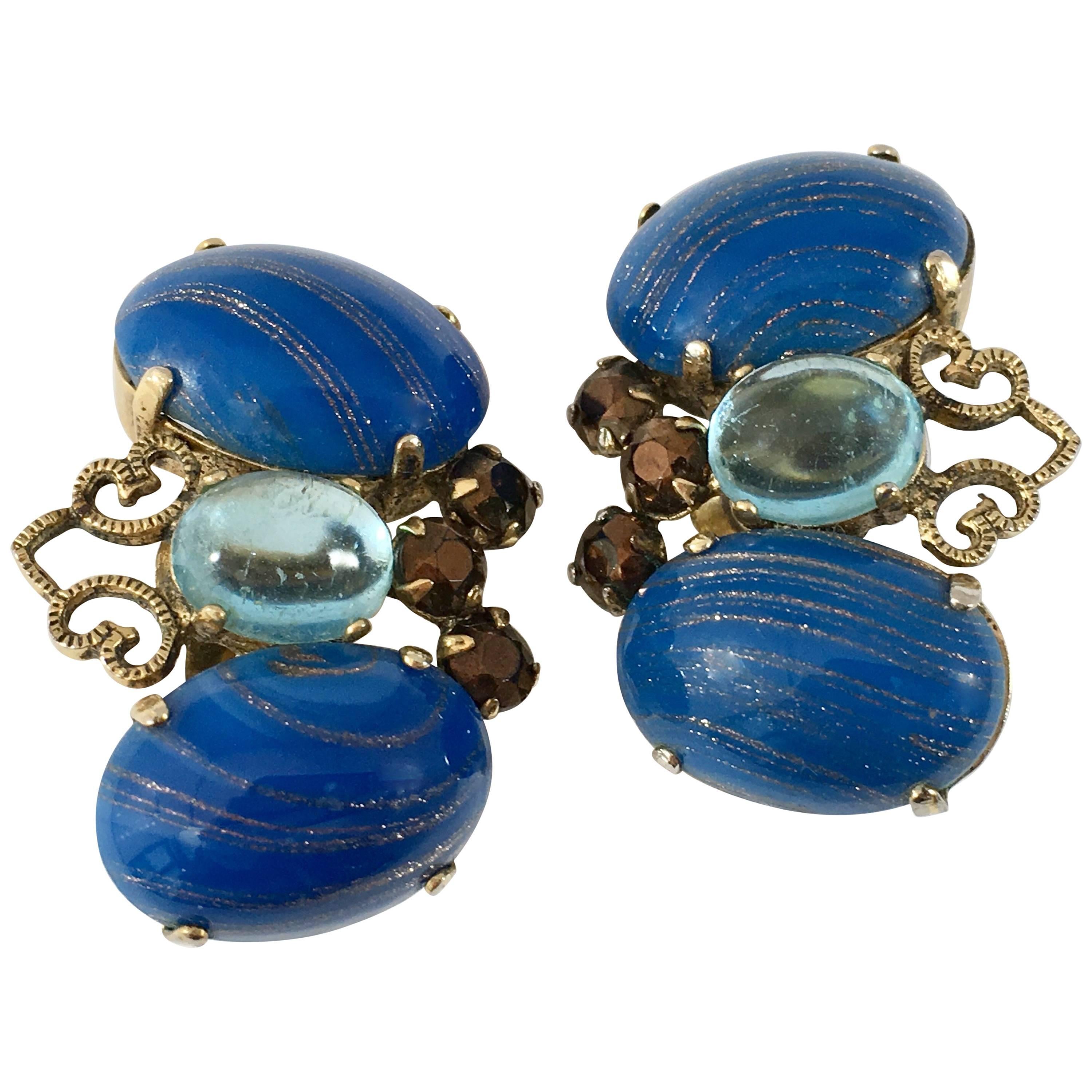 1960s Blue Schreiner Butterfly Earrings